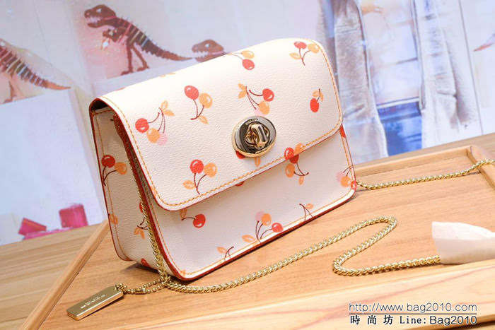 COACH蔻馳 31386新款 女士櫻桃 Bowery鏈條小方塊挎包 單肩包  Chz1580
